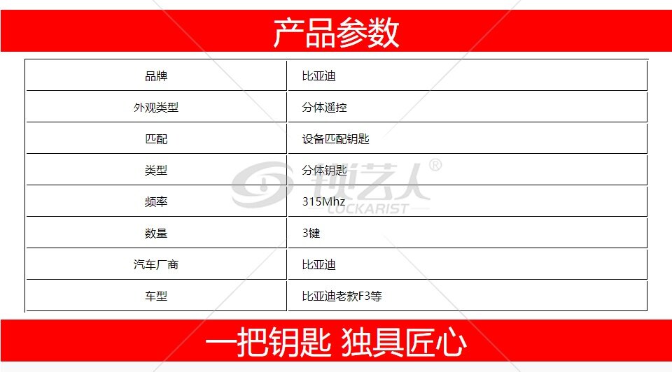 比亚迪老款F3分体遥控-3键-315MHz