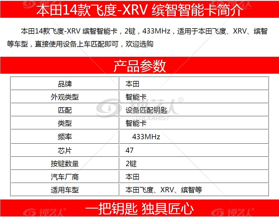 本田14款飞度-XRV 缤智智能卡-2键-433MHz-47芯片