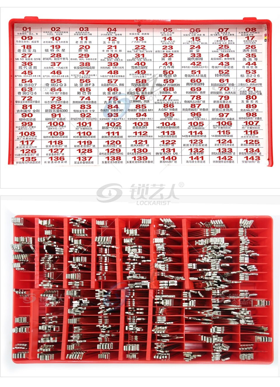 汽车折叠钥匙头套装 适用于130多种车型（每种五个） 折叠钥匙坯整理盒 折叠坯存盛放 锁匠必备