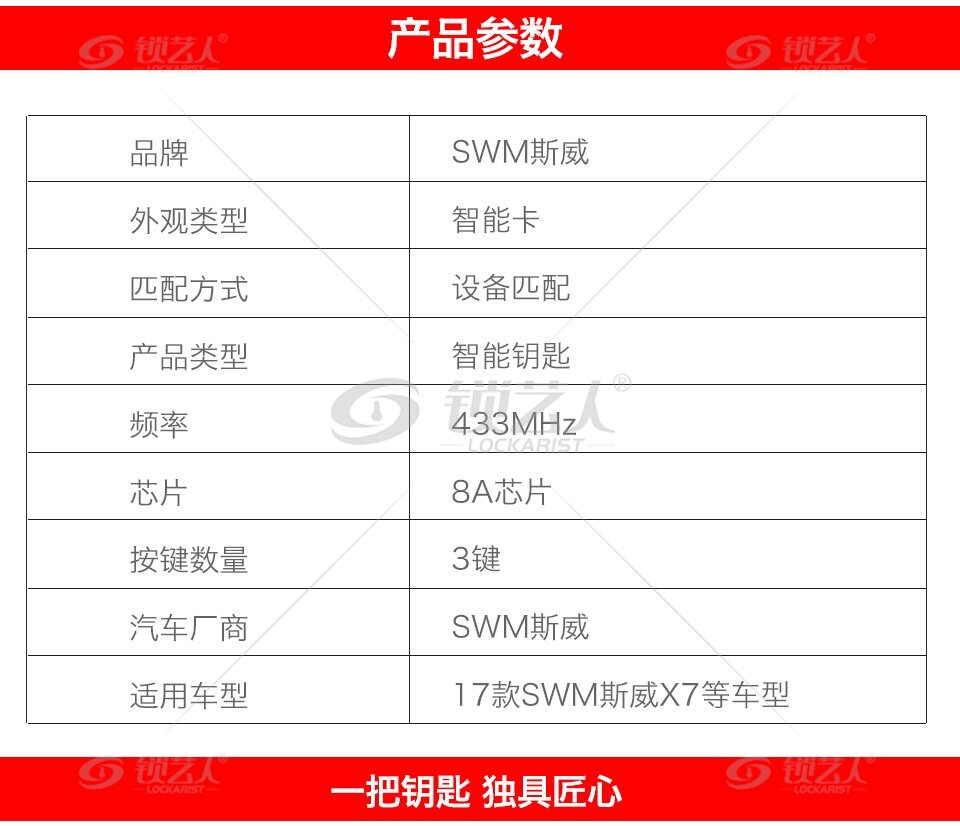 17款斯威X7智能卡-3键-433MHz-8A芯片