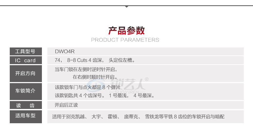 李氏[DW04R]别克凯越、赛欧汽车锁读齿开启二合一