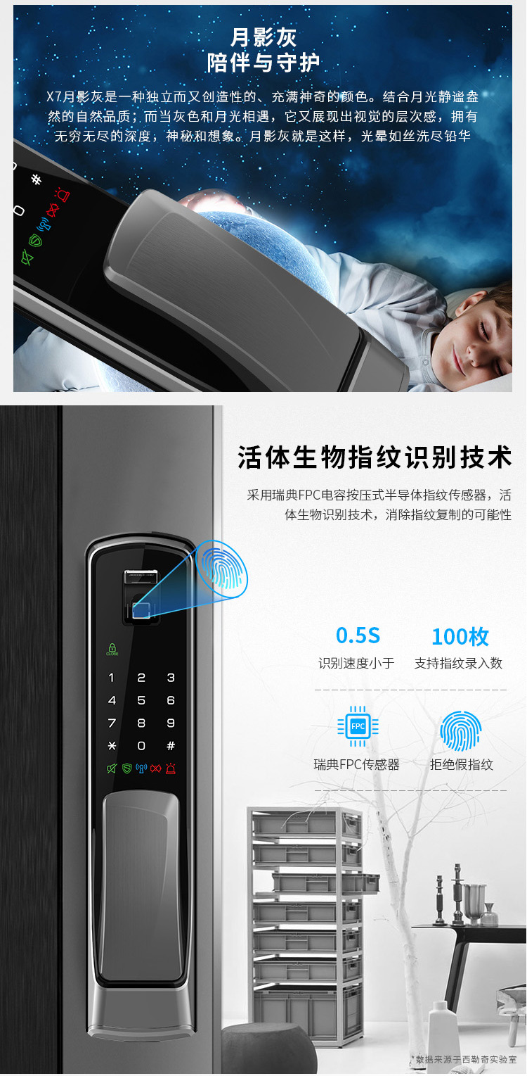 西勒奇X7原装进口指纹锁智能电子锁刷卡密码锁防盗门锁防猫眼开启