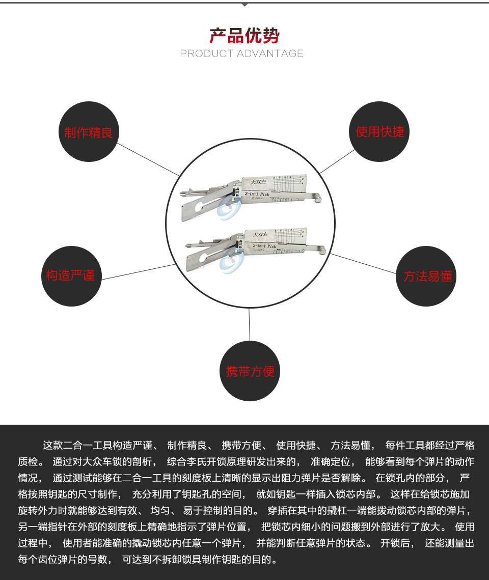 李氏读开二合一 大双右右槽工具/大双左左槽工具读齿开启二合一