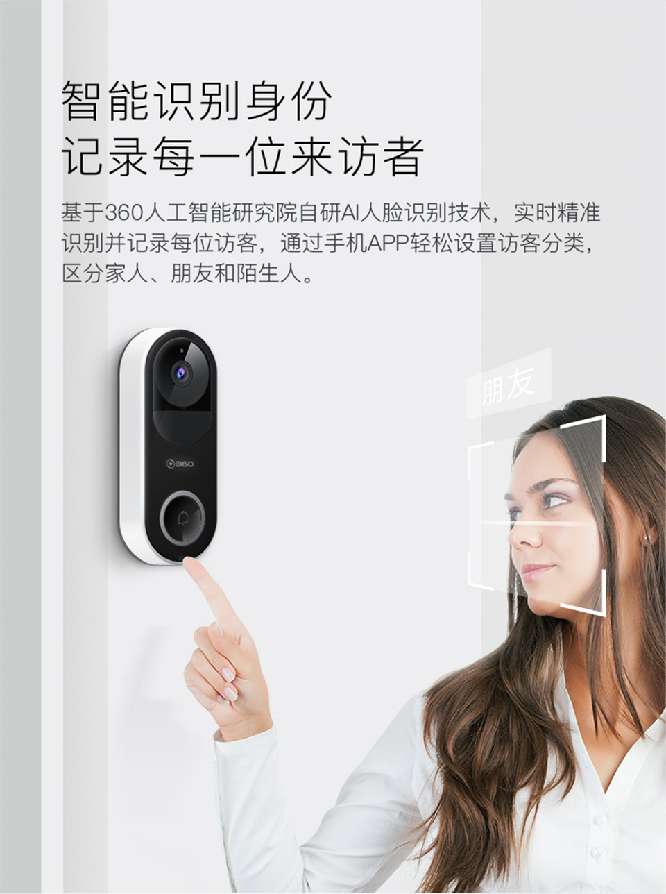 360 智能 可视 门铃 无线 家用 电子 猫眼 摄像头 wifi 高清 夜视 远程 摄像机