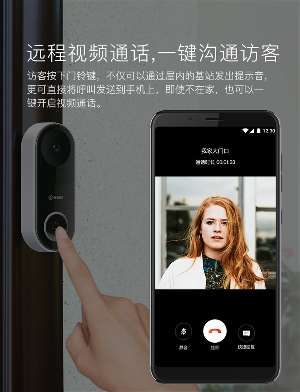 360 智能 可视 门铃 无线 家用 电子 猫眼 摄像头 wifi 高清 夜视 远程 摄像机