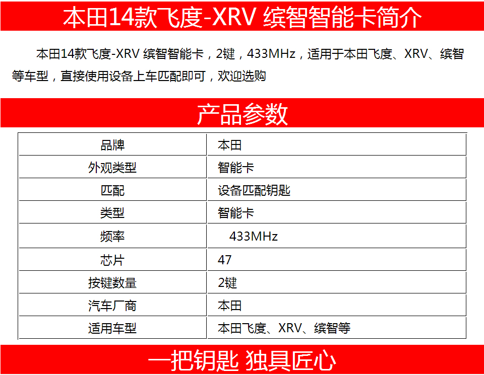 本田14款飞度-XRV 缤智智能卡-2键-433MHz-47芯片