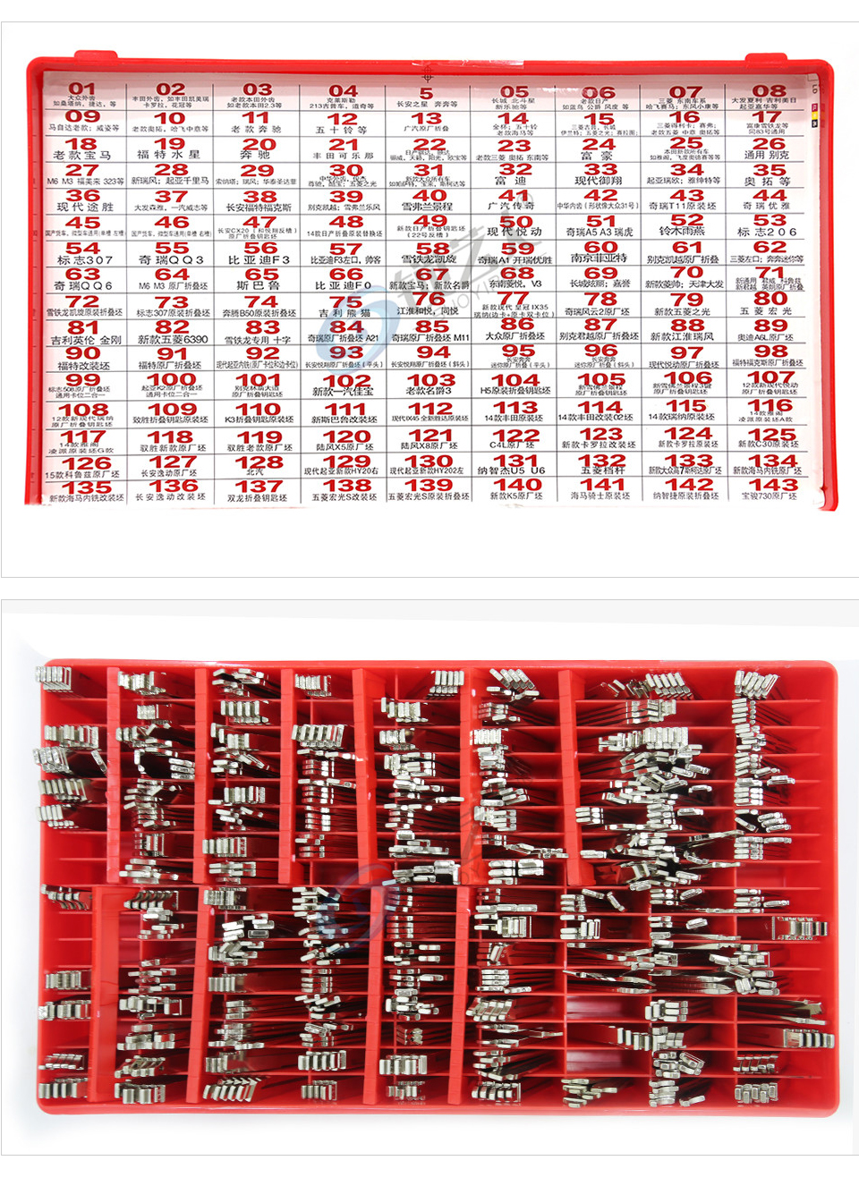 汽车折叠钥匙头套装 适用于130多种车型（每种五个） 折叠钥匙坯整理盒 折叠坯存盛放 锁匠必备
