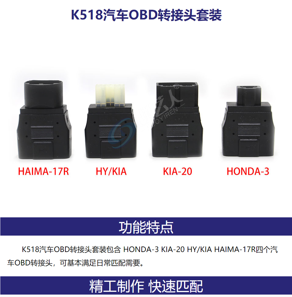 K518汽车OBD转接头套装