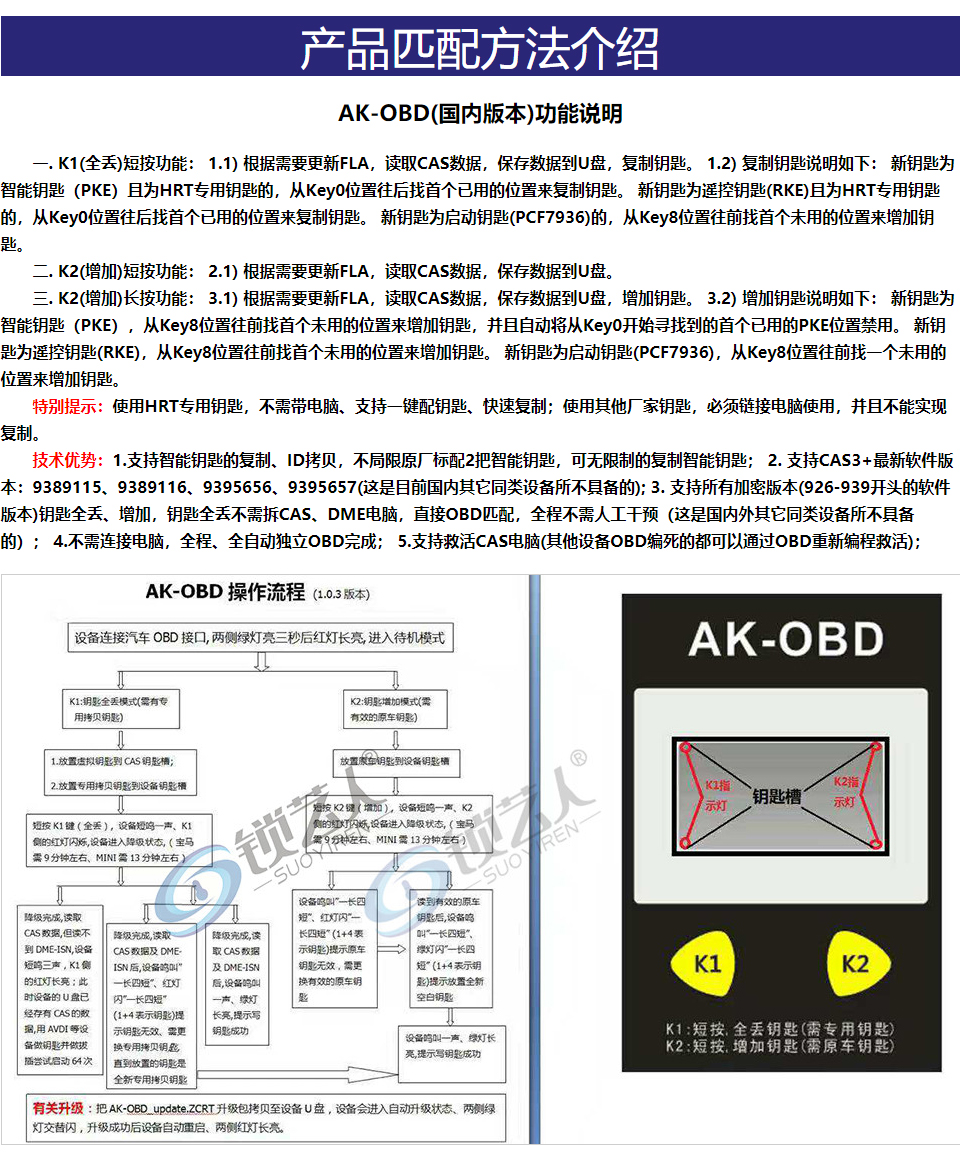 AK-OBD 宝马钥匙 半智能 全智能钥匙 傻瓜式匹配仪 cas3/cas3+ akobd